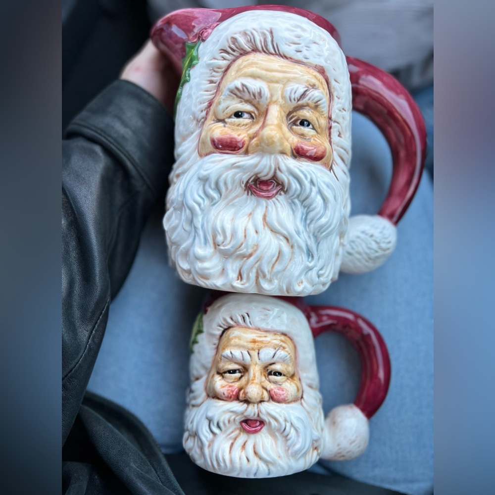 Vintage Hand painted ceramic 1996 Santa mug & Pitcher double faced Santa